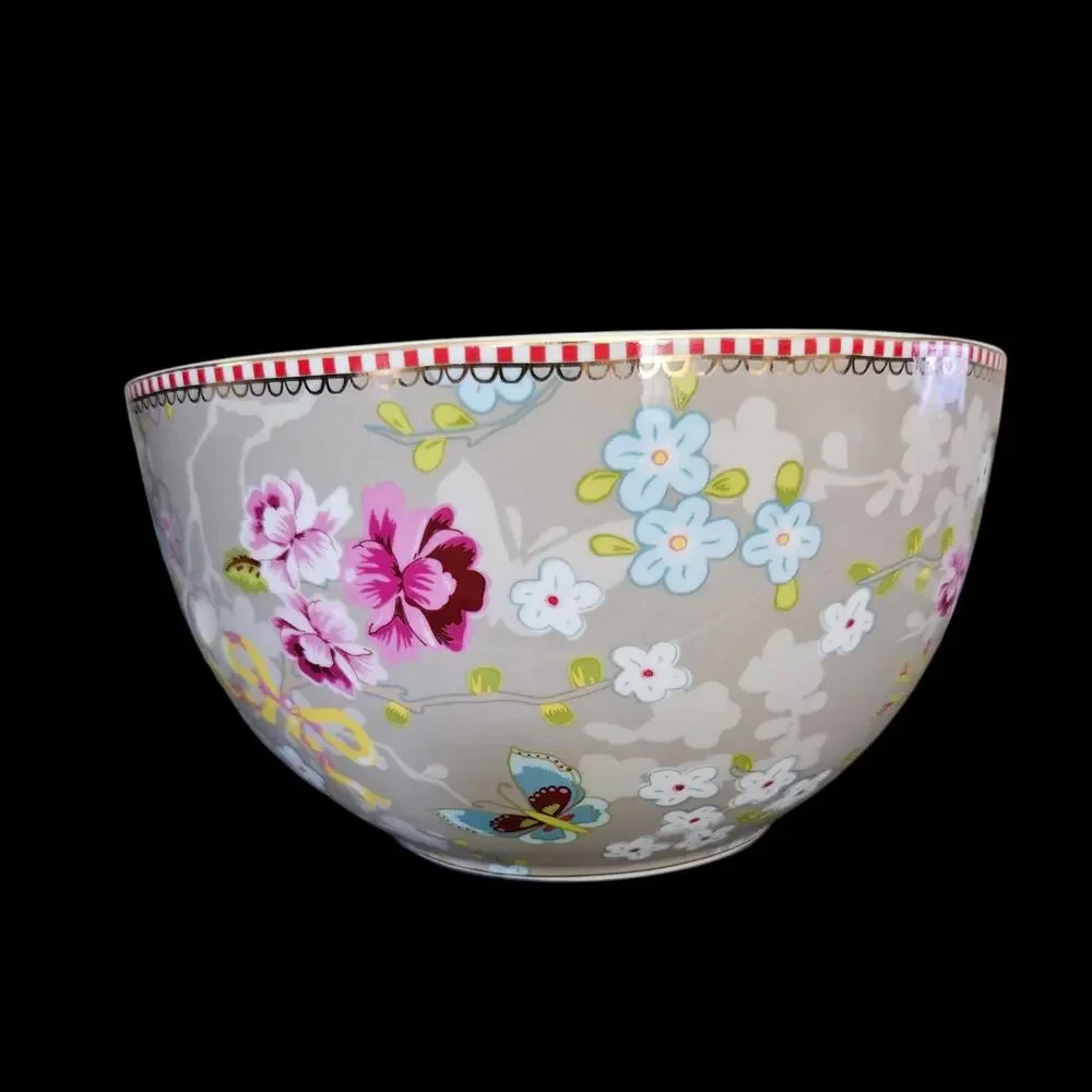 PiP Home Floral Butterfly Porcelain Mixing Bowl Gray Multicolor